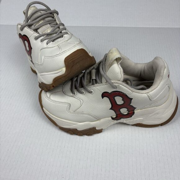 MLB Shoes - MLB Boston Red Sox Big Ball Chunky Sneakers US 7‎ Women White Gum Sole Leather